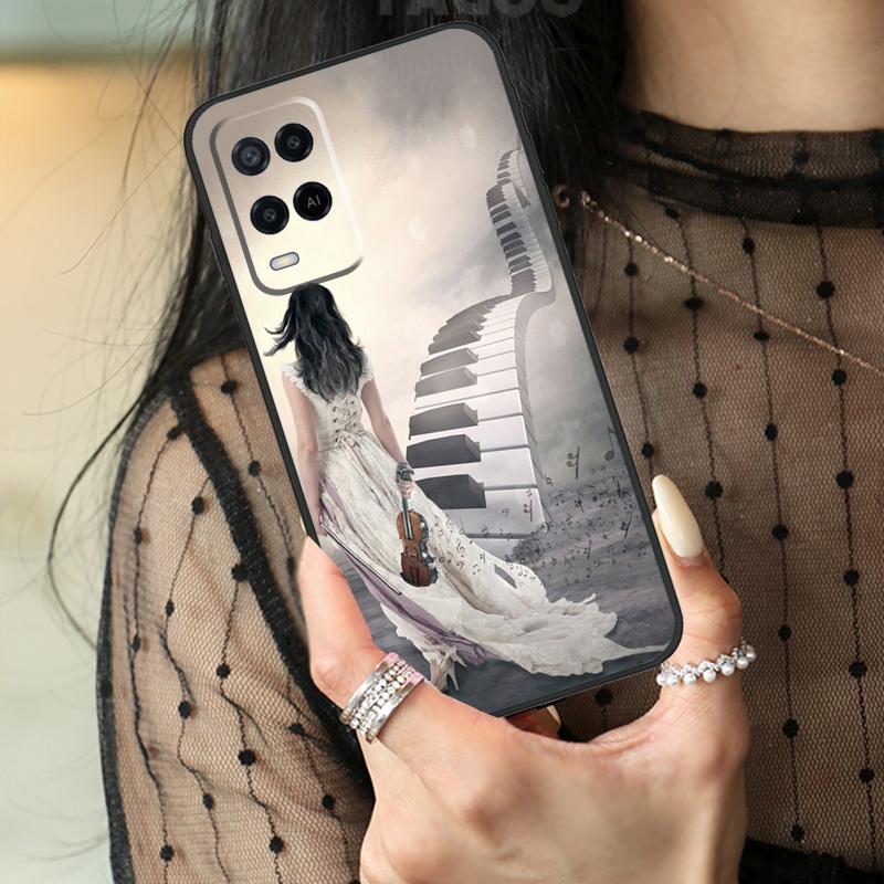 Violin Piano Case For Oppo A80 A60 A40 A17 A57 A77 A74 A54 A94 A78 A98 A18 A38 A58 A96 A76 A16 A15 A5 Pro