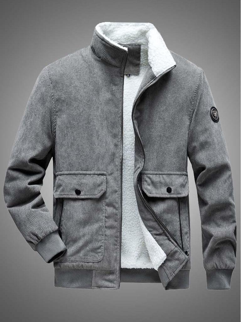 Men's Corduroy Stand Collar Jacket - Winter 2025. Warm Lambswool Lined, Casual Loose Fit Workwear.