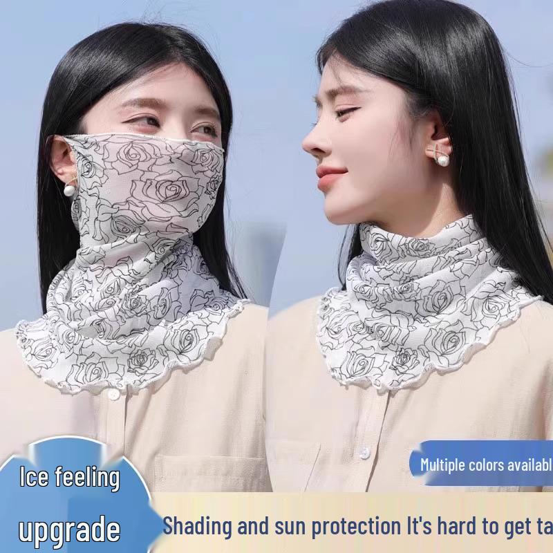 Sunscreen Veil Ice Silk UV-Protection Face Scarf for Women - Breathable, Thin, and Neck Gaiter Style for Summer