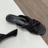 Cowhide version! Temperament commuter wedge heel one-word cool slippers women's new kinked open-toed half slippers
