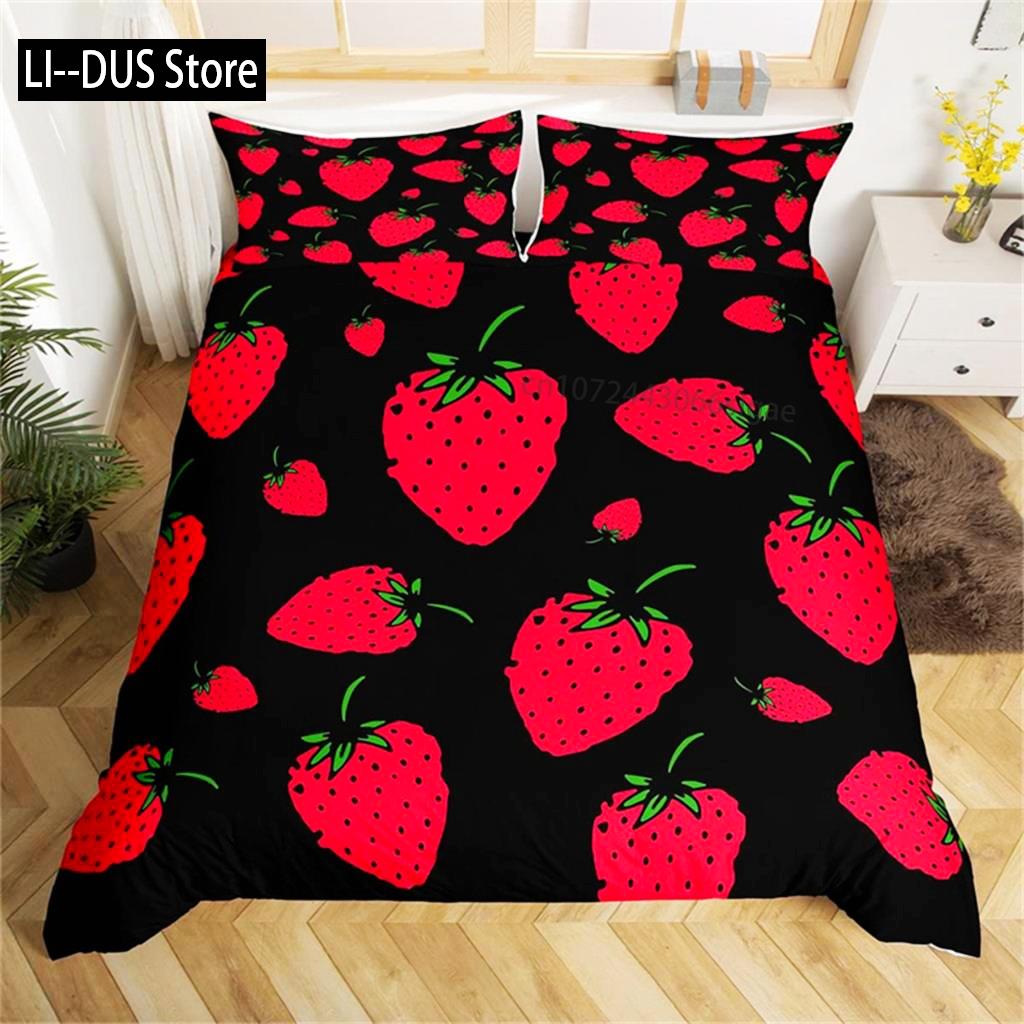 Duvet Cover Lovely Cartoon Strawberry Bedding For Girl Teen Set Microfiber Blue Star Yellow Floral Quilt Cover Bedroom Decor