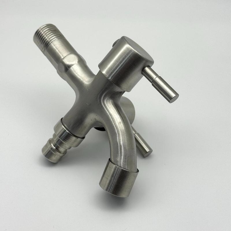 304 Stainless Steel Faucet One Into Two Out Multifunction Double-outlet Washing Machine Faucet Outdoor Garden Sink Pool Faucet