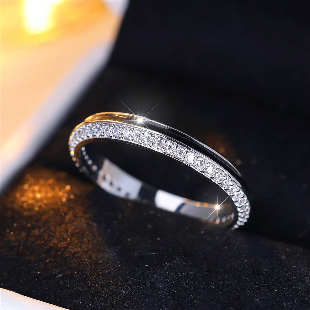 Cute Female Black Enamel Engagement Ring Vintage Silver Color Wedding  For Women
