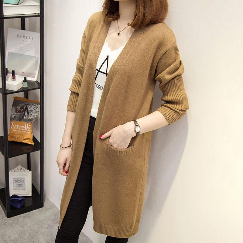 Cheap Women's Sweater Coat All-match Mid-length Solid Color Knitted ...