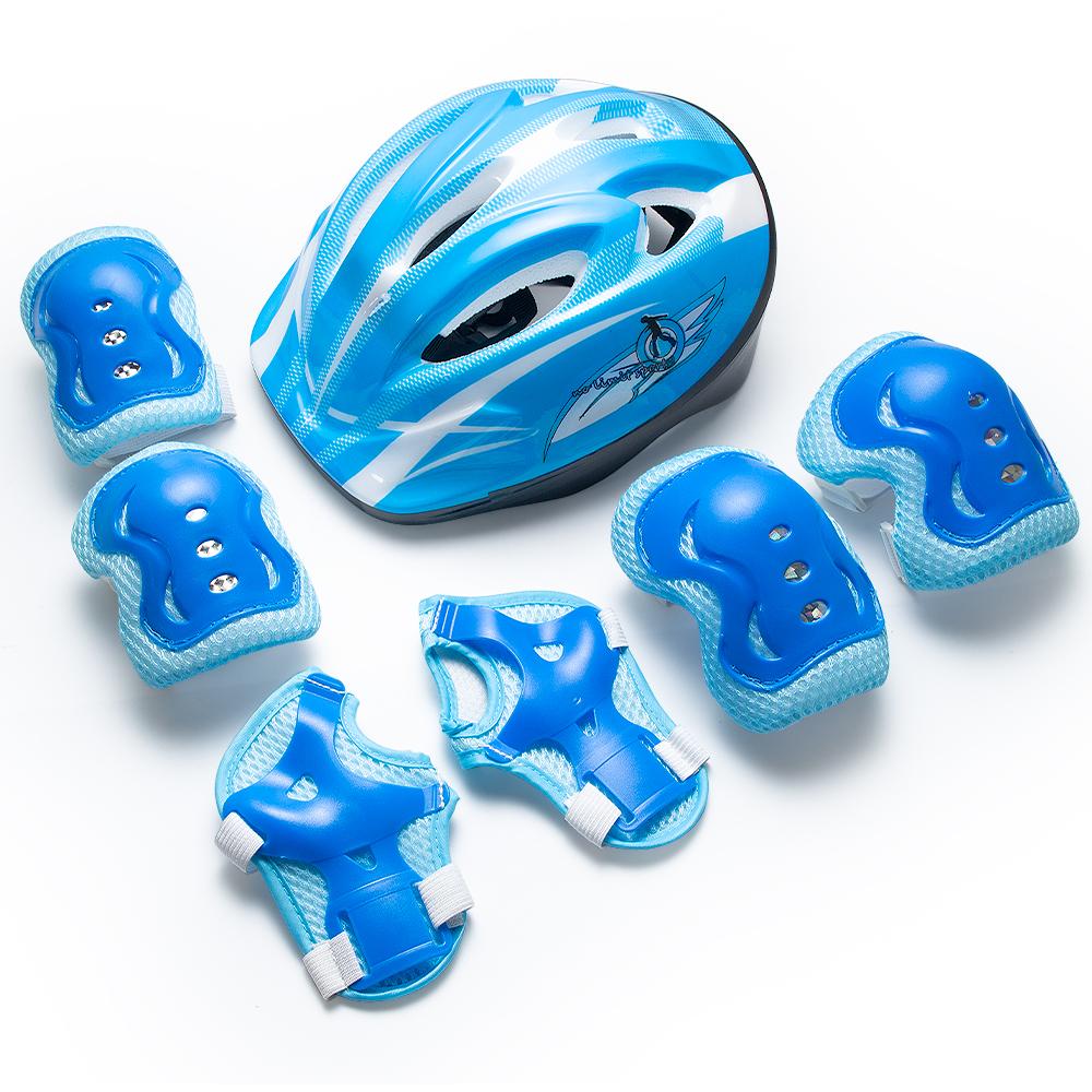 

7Pcs/Set Roller Skating Kids Boy Girl Safety Helmet Knee Elbow Pad Sets Cycling Skate Bicycle Scooter Protection Safety Guard синій
