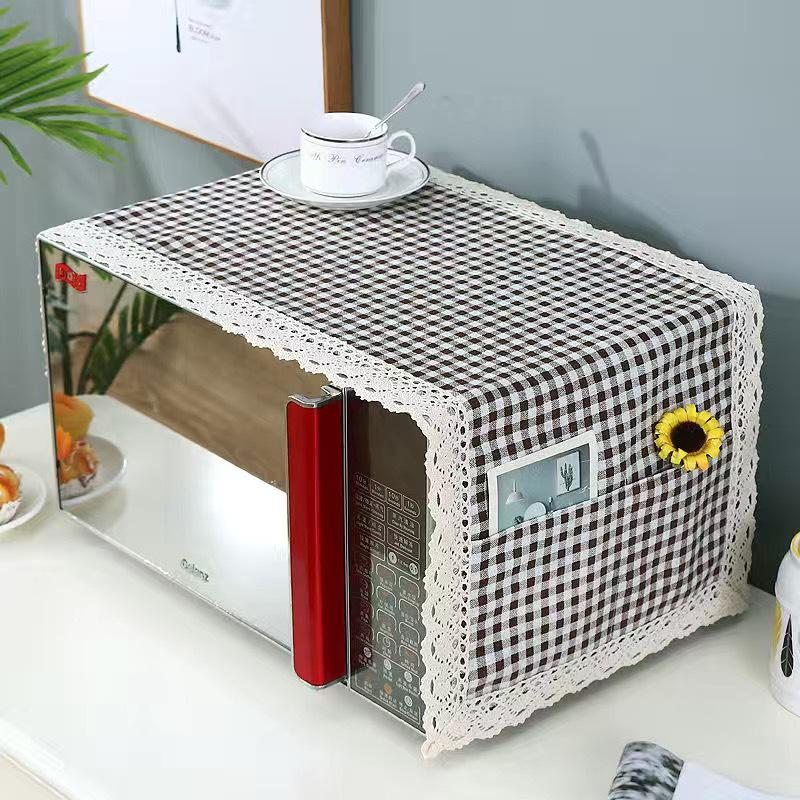 Universal Cotton Linen Dust Cover for Microwave, Refrigerator, Washing Machine – Pastoral Fabric Open Door Design