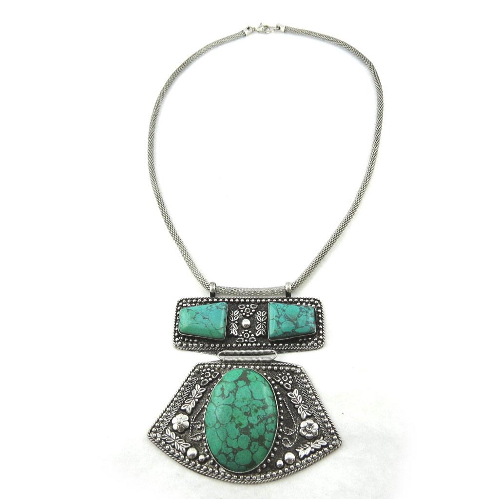 Les Trésors De Lily [N0977] - Collier créateur 'Kilimanjaro' turquoise argenté