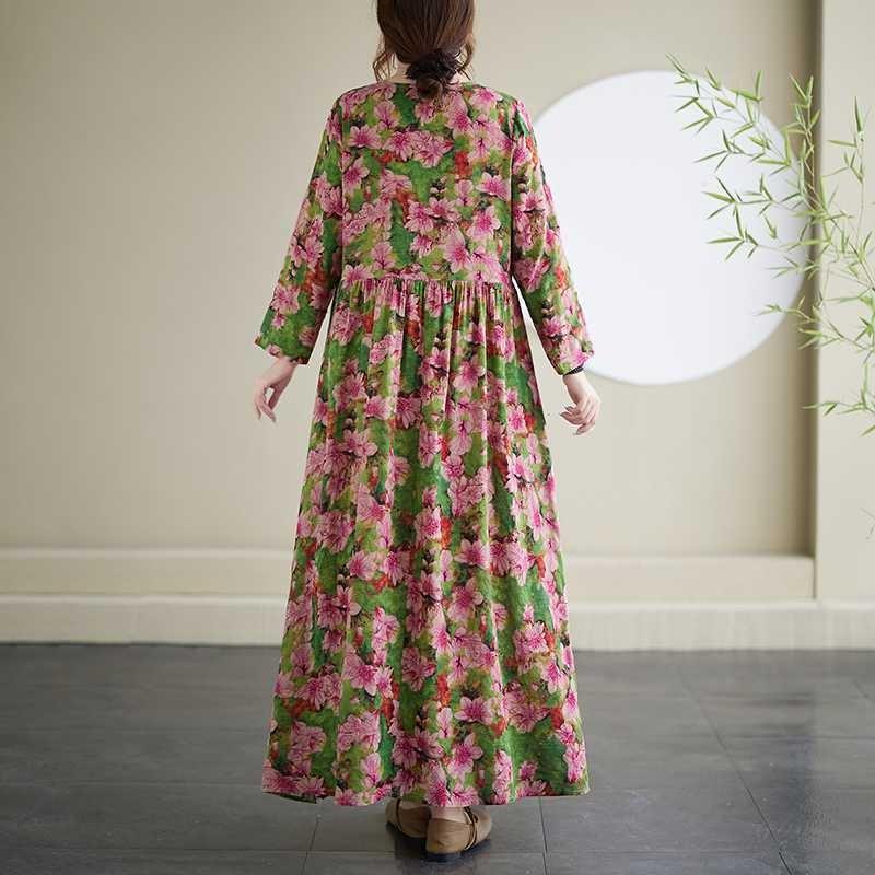 Vacation Style Round Neck Vintage Long Flesh Covering Dresses