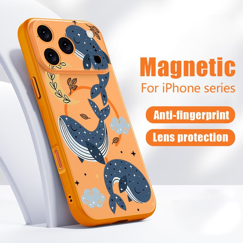 Magnetic For Magsafe Case For iPhone 17 Pro Max Cartoon Whales Stars Pattern Skin Feeling Cover For iPhone 16 15 14 13 Pro Max