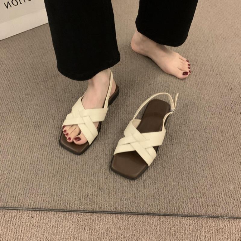 Vintage versatile cross with open-toed flat sandals women's summer new seaside beach shoes