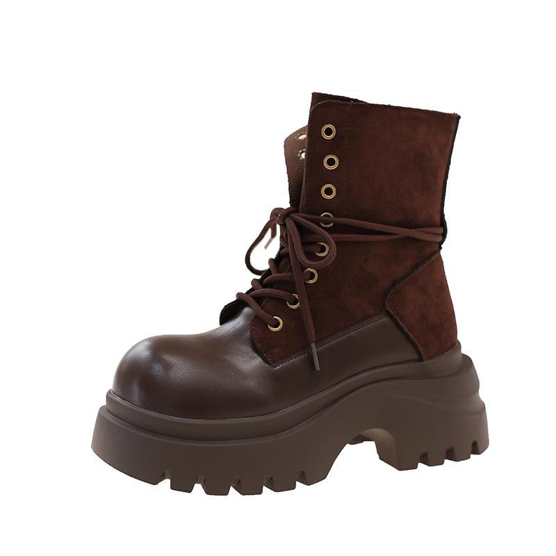 

Suede Round Toe Deep Mouth Front Lace-Up Platform Anti-Slip Wear-Resistant Short Shoe 40