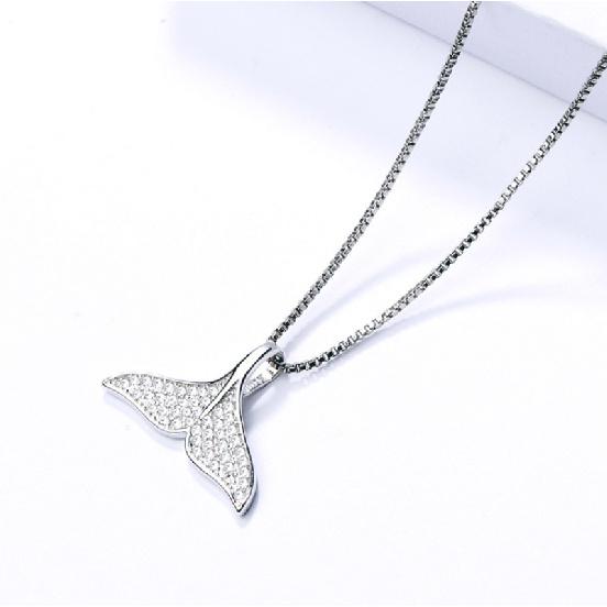s9Pure silver dolphin mermaid tail pendant, Korean-style, with delicate inlay, fashionable and elegant necklace, a birthday gift and piece of jewelry
