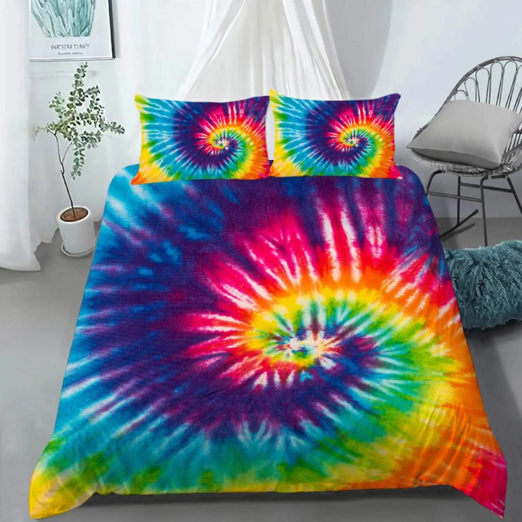 Rainbow Duvet Cover Set, Colorful Abstract Geometric Pattern with Shapes Rainbow, Decorative Bedding Set