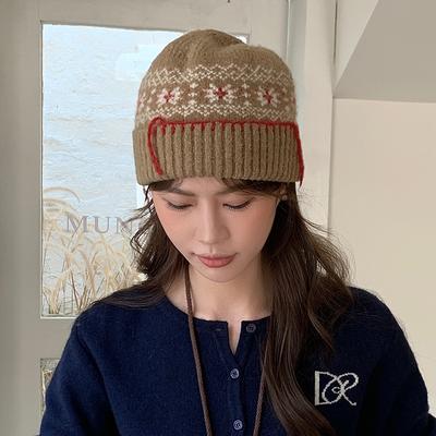 Schneemuster Strickwollmütze für Damen im Winter Jacquard Fair Isle Stil Warme Baotou Mütze Neue Weihnachtsmütze