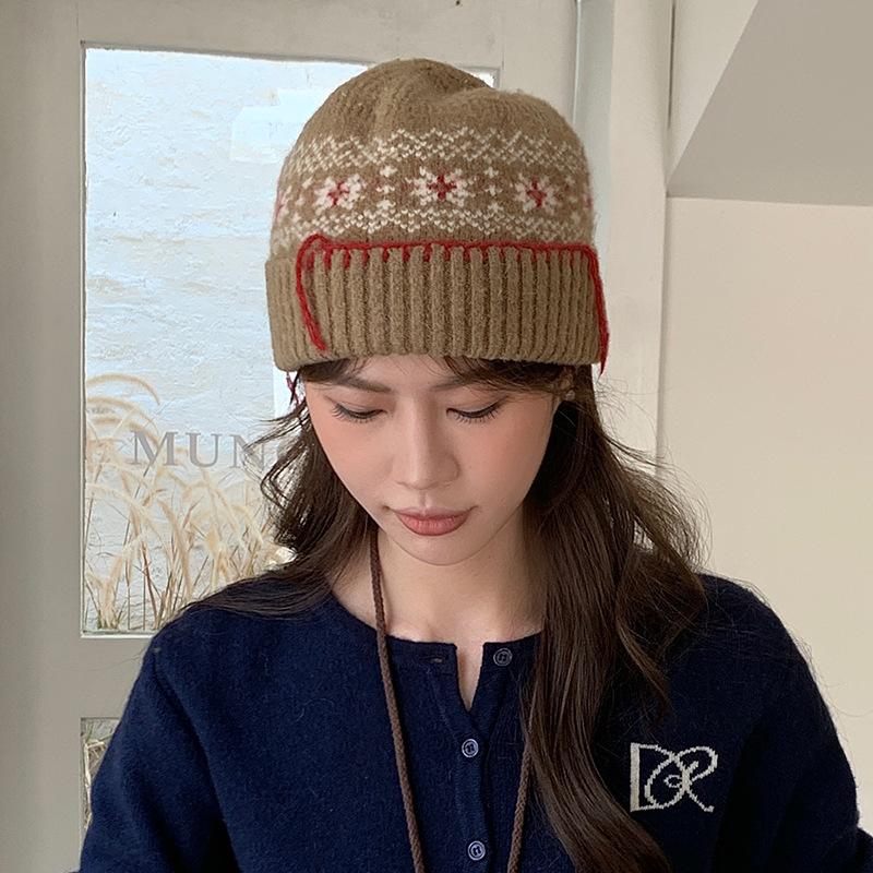 Snow Pattern Knitted Wool Hat for Women In Winter Jacquard Fair Island Style Warm Baotou Hat New Christmas Hat