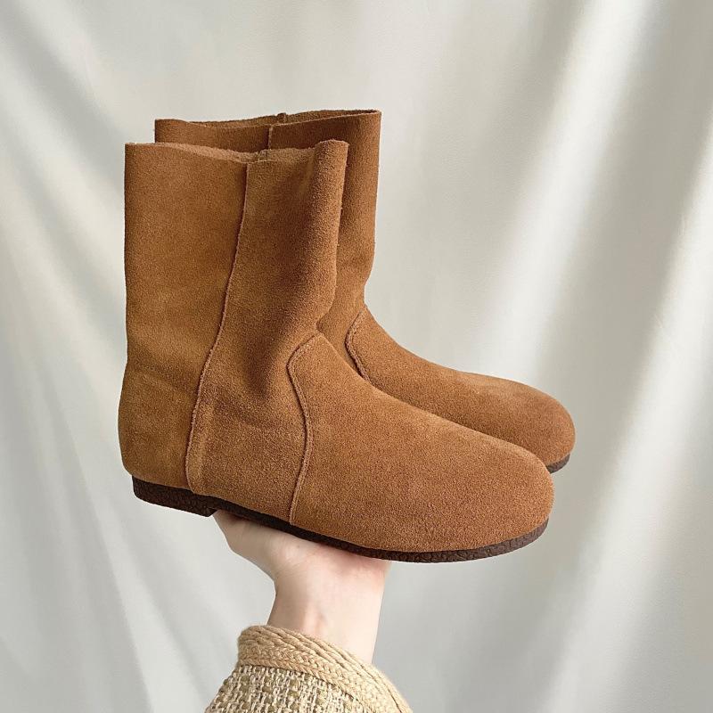 

2025 autumn and winter new Korean boots women s shoes fashionable retro thin small short boots frosted short western boots bread 39 верблюд