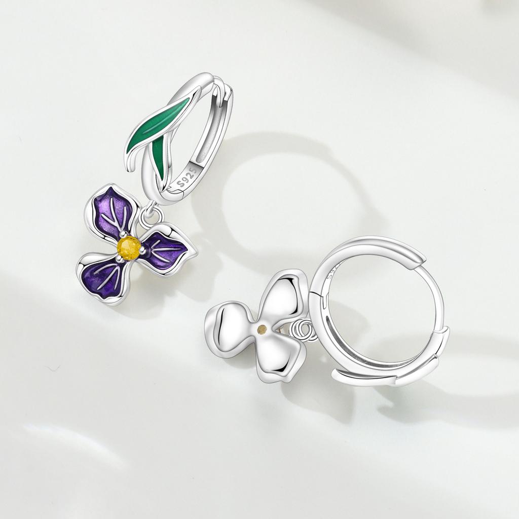 925 Silver Purple Iris Flower Drop Earrings Women Earrings Charm Trendy Party Jewelry Wedding Anniversary Gifts