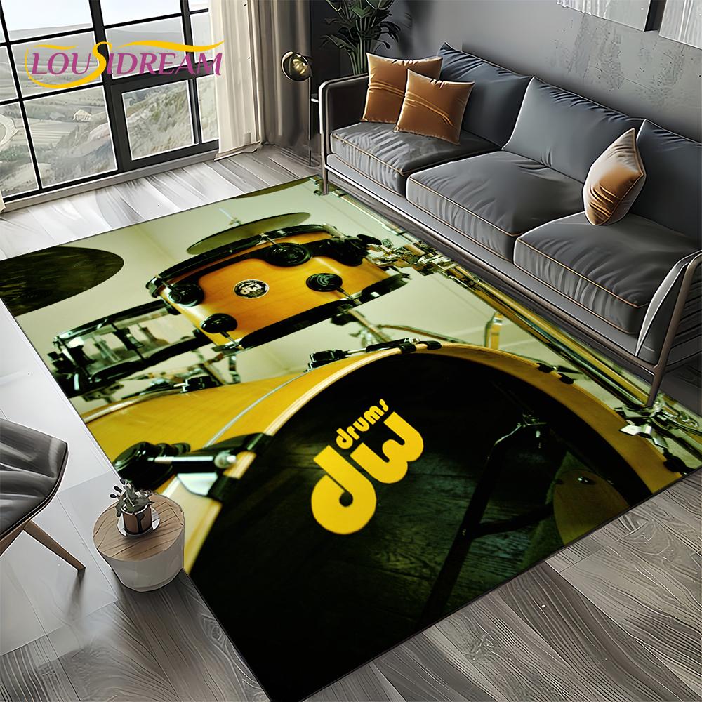 3D Cymbal DW Drum Kit Drum Set Music Instruments Carpet Rug for Living Room Bedroom Home Sofa Decoration,Kids Non-slip Floor Mat