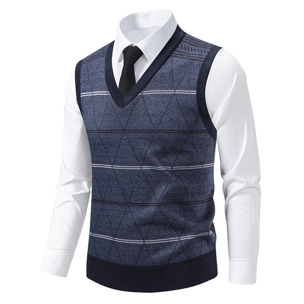 Men's Winter Fleece-Lined Plaid Vest, Pullover, Loose-Fitting Men's Sleeveless Sweater Vest