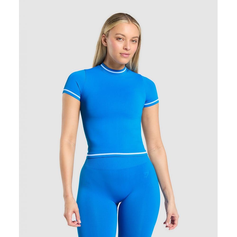 

Gymshark Контрастная бесшовная футболка миди Barbell Blue B2c1j Udbt XS
