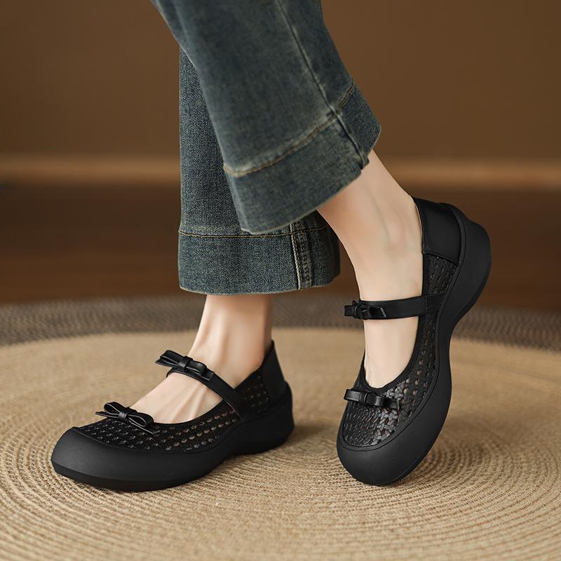 

Баотоу дышащие полые туфли-лодочки женские на толстой подошве и толстом каблуке кожаные с отверстиями туфли-лодочки лето 2025 новые туфли-Мэри Джейн на высоком каблуке женские 40 чёрный