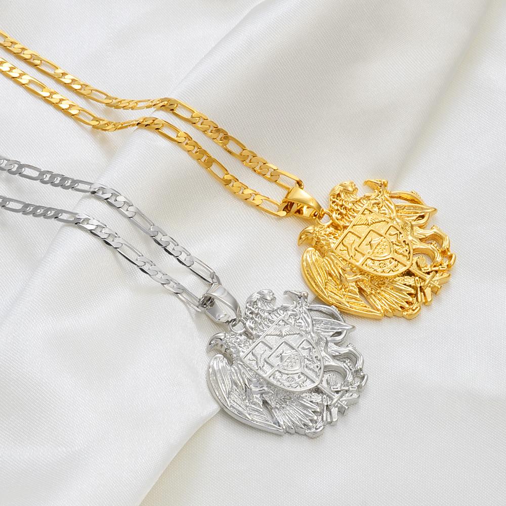 Armenia Eagle Pendant Necklaces for Women Men Gold Color Silver Color,Armenian coat of Arms Jewelry #252306