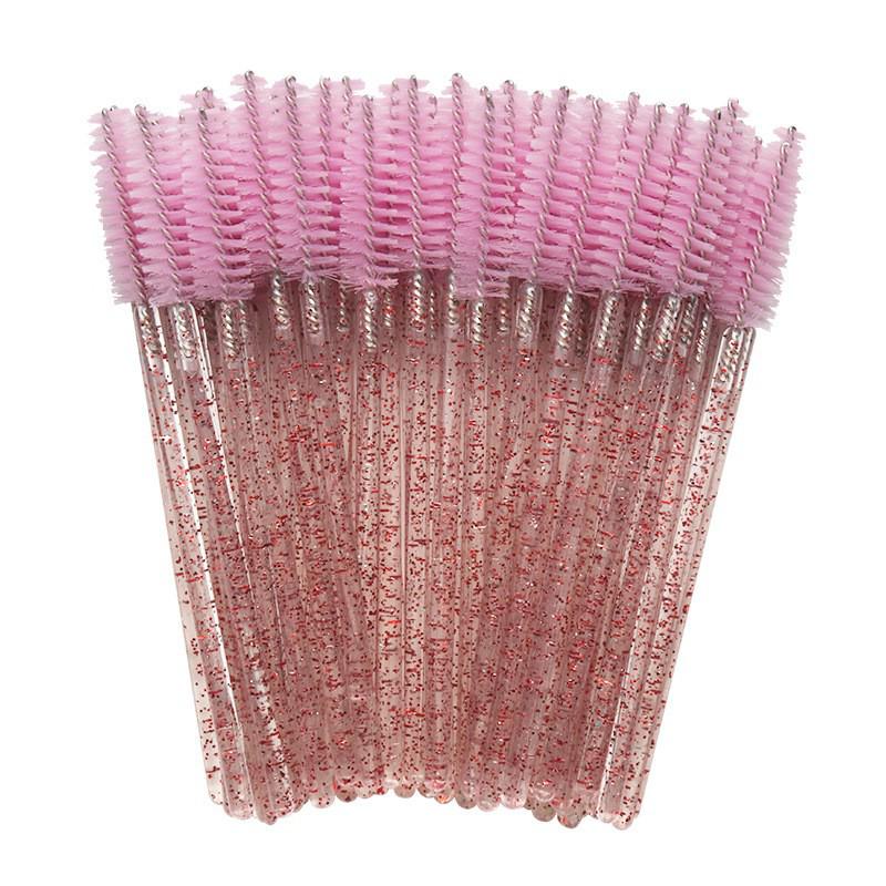Crystal Handle Disposable Eyelash and Eyebrow Brush - 50 Pack Spiral Comb for Extensions