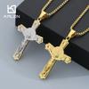 Personalized Religious Cross Pendant Neckalce for Men Women‘s’ Gold Color Stainless Steel Jewelry Thick Brushed Accessories