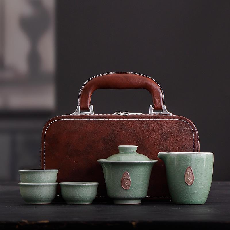 Huang Ru Travel Tea Set Portable Outdoor Camping Tea Bowl Kuaike Cup One Pot Three Cups Gift Box