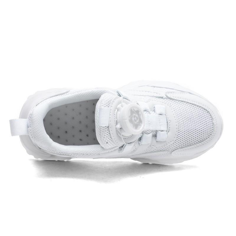 Boys Lightweight Breathable Sneakers With Rotating Buckle Kids School Shoes White Mesh Leather