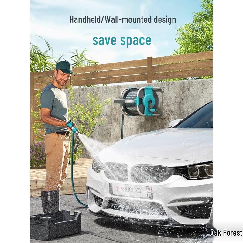 High-Pressure Car Wash Gun with Hose, Anti-Freeze Connector, Storage Rack, and Reel for Garden and Household Use