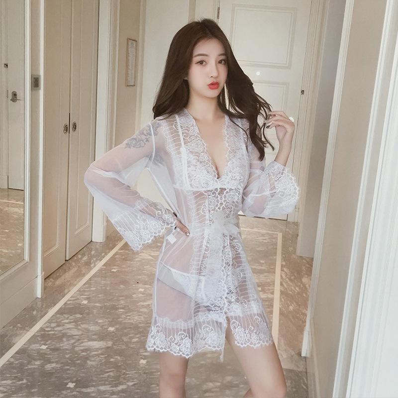 

Сексуальное нижнее белье женское большого размера сетчатое прозрачное сексуальное кружевное чистое желание ночная сорочка соблазнение комплект One size fits all [Wear weight: within 65kg] белый