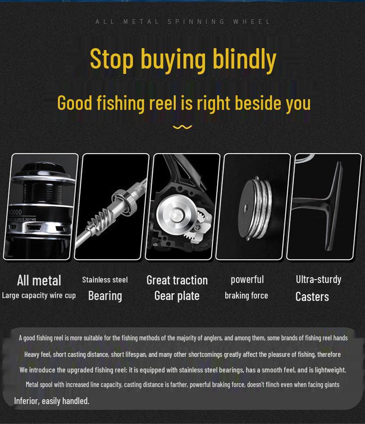 Universal Metal Spinning Fishing Reel with Long Cast and Lure Fishing Features