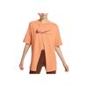 Nike Logo Print Split Hem Round Neck Short Sleeve T-Shirt Women Tops Brown FB8346-225