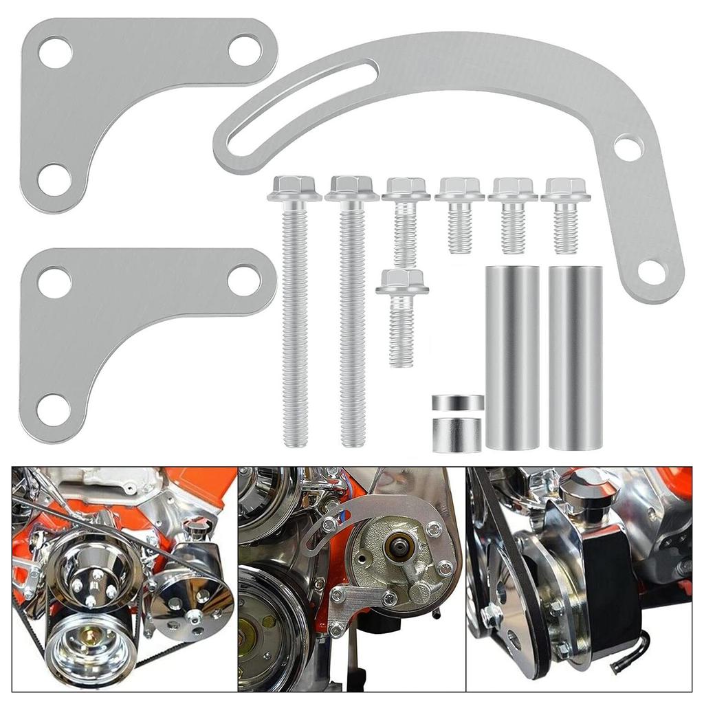 SBC Power Steering Pump Bracket 350 V-Belt Slotted Adjustable LWP for Chevy 350 Small Block Long Water Pump