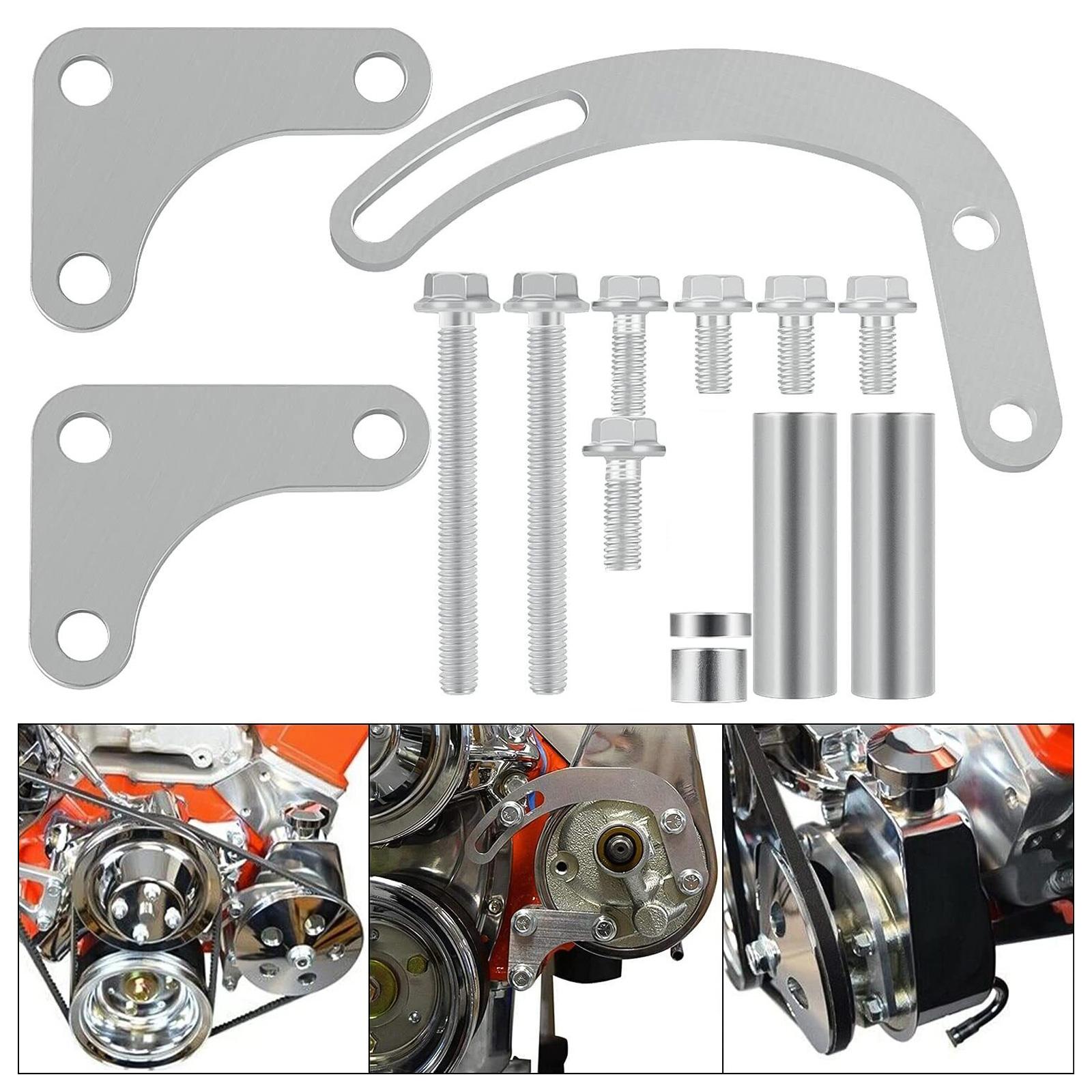 SBC Power Steering Pump Bracket 350 V-Belt Slotted Adjustable LWP for Chevy 350 Small Block Long Water Pump