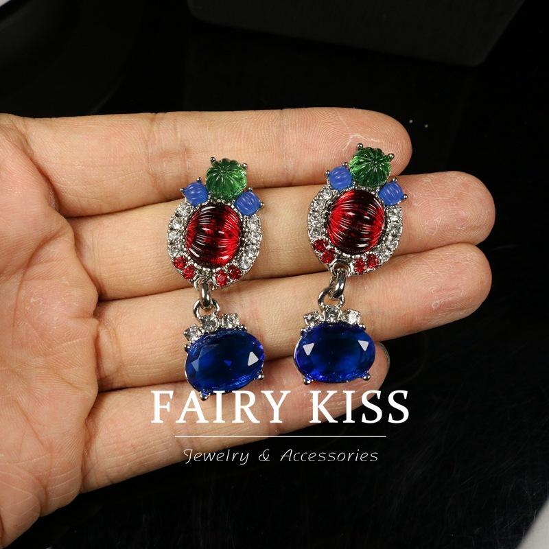 Heavy Industry Exquisite Rhinestone Inlaid with Colorful Leaves Atmospheric High-end Women's Versatile Necklace Earrings Set