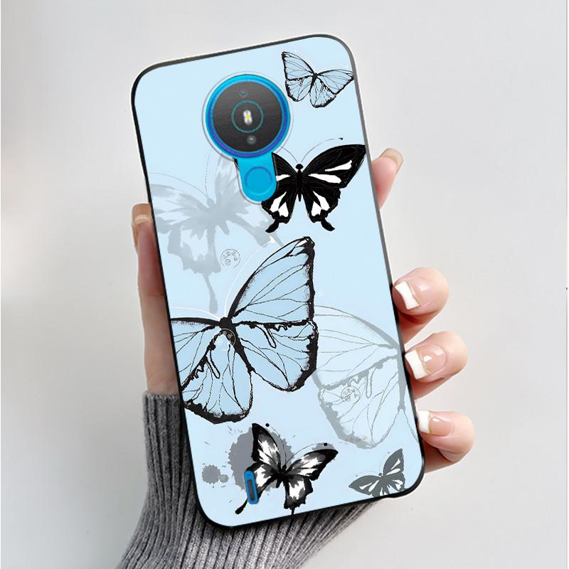 For Nokia 1.4 TA-1322 Nokia 3.4 TA-1288 TA-1285 TA-1283 Case Fashion Flower Painted Phone Casing Black Soft Silicone Back Cover