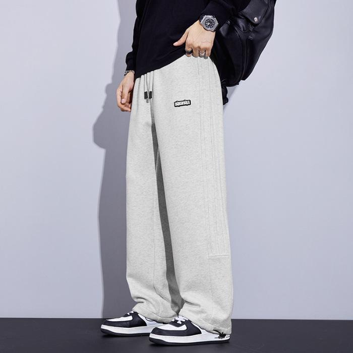 Sweatpants men's spring and autumn trendy brand loose drape straight sweatpants trendy versatile drawstring tied casual pants