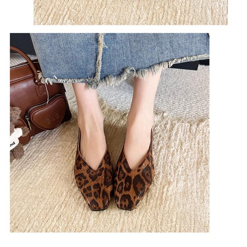 Fashion Big Size 35-43Snake Pattern Leather Woman Square Toe Shallow Ballet Flats Wowen Ballerinas Daily Slip On Loafers Mocasines Mujer