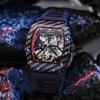 Tonneau Dial Men Automatic Mechanical Watch Skeleton Tourbillon Male Wristwatch Top Brand Luxury Rubber Strap Reloj Hombre