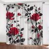2PC Red Rose Black Branch Curtains Romantic Floral Print Light Filtering Drapes Elegant Modern Home Decor for BedroomLiving Room