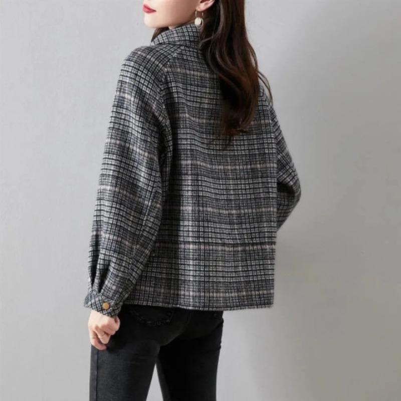 Xiaoxiangfeng Jacket for Women, Spring and Autumn Korean Style Short Plaid Tweed Top for Small People