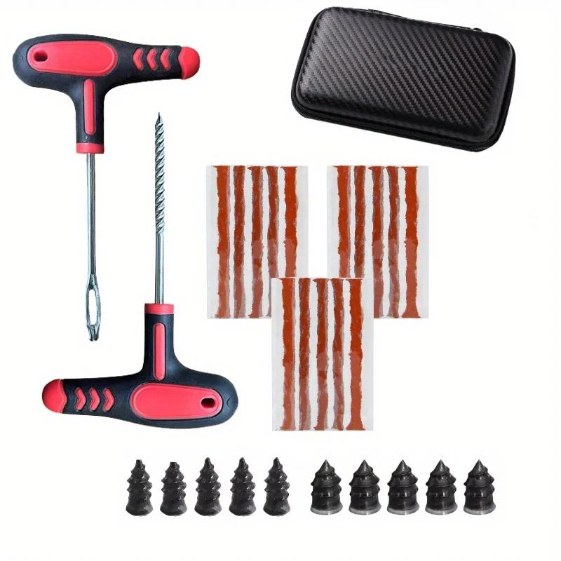 Car and Bike Tire Repair Tools: Comprehensive Kit with Studding Tools, Tubeless Tire Puncture Plugs, Rubber Strips for Garage