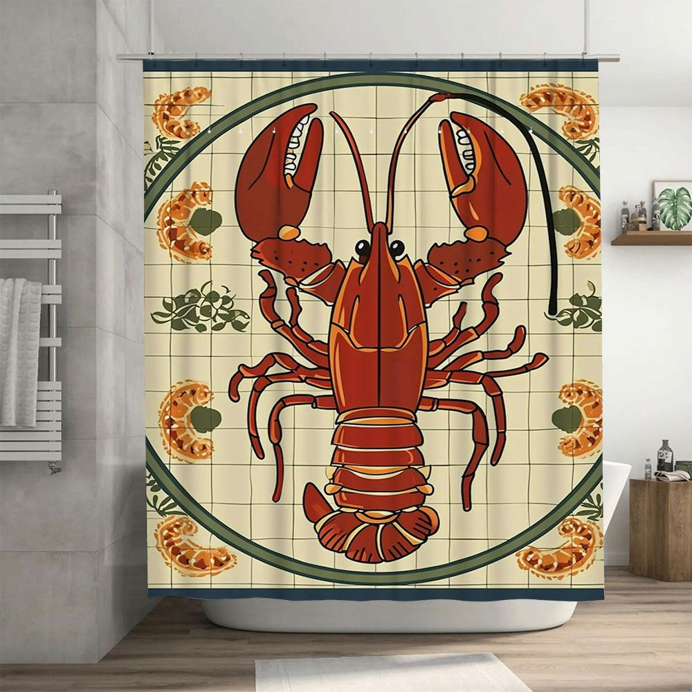 Lobster Printed Shower Curtain Waterproof Home Decor Bathroom Art Decoration