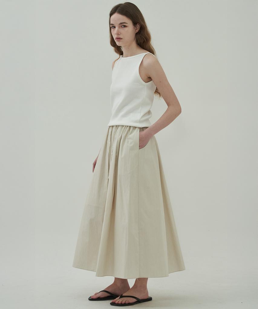 Mot Flare Cotton Long Skirt - Stripe Cream