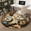 Vintage Map Compass Adventure Theme Round Rug Travel Explorer Style Ancient World Map Decorative Floor Mat for Study