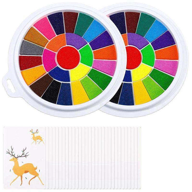 

AEE4-2 Pack 25 Colors Ink Pads With 30 Paint Pages - Washable DIY Fingerprint Stamp Pad, Non-Toxic Finger Painting Set різнокольоровий