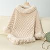 Women's Color Wool Collar Pullover Sweater Thick Vintage Plaid Knitted Cloak Shawl For Party