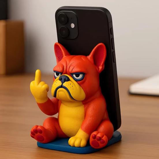 Funny Bulldog Phone Holder Sassy Middle Finger Bulldog Phone Stand Cartoon Dog Cell Phone Stand for Desk All Smartphones